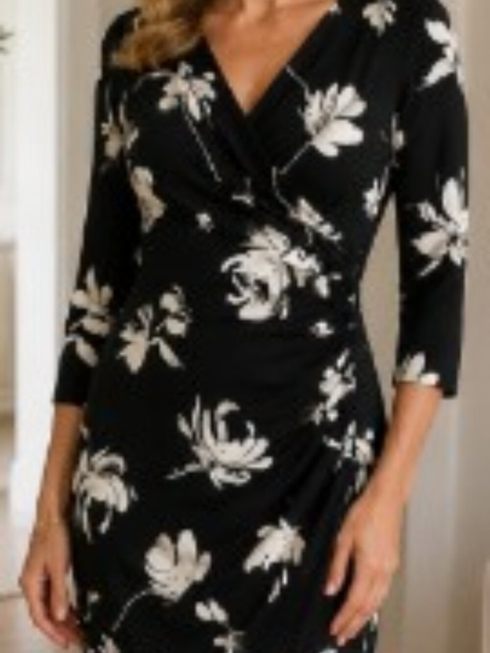 Lauren Ralph Lauren Black & White Floral Wrap Dress size 6